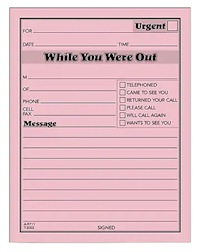 MESSAGE PADS, WHILE YOU WERE OUT, TOPS, 4.25" X 5.5", PINK, 50 SHEETS/PAD, 12 PADS/CT MAIN